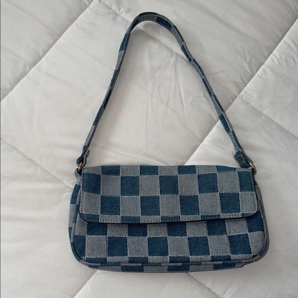 Checkered Blue Denim Women's Bag